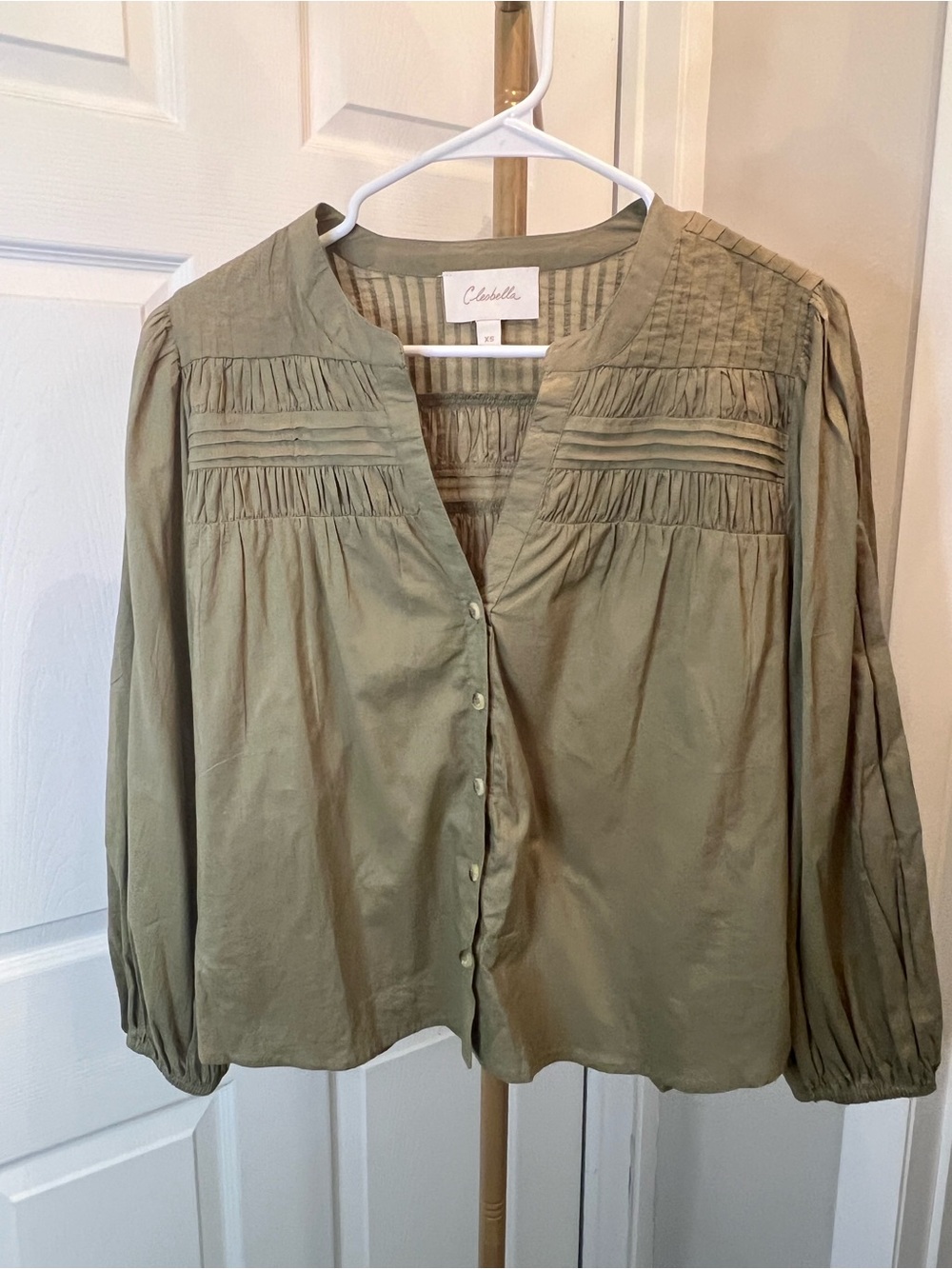 Cleobella Olive Pintuck Button-Down Blouse